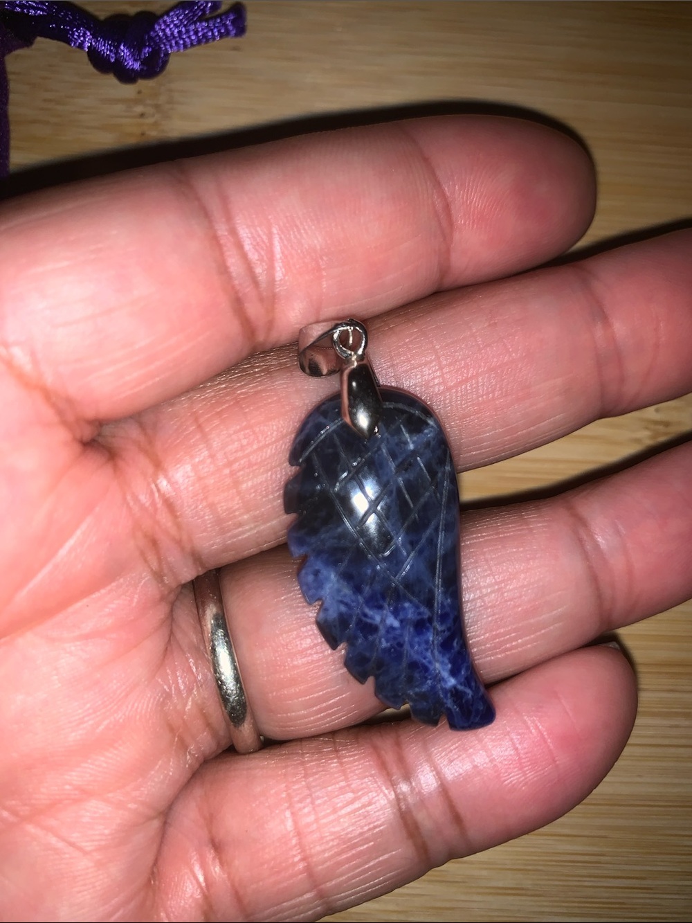 KELENY stones 18k Gold plated Blue Sodalite Angel Wing Pendant unisex